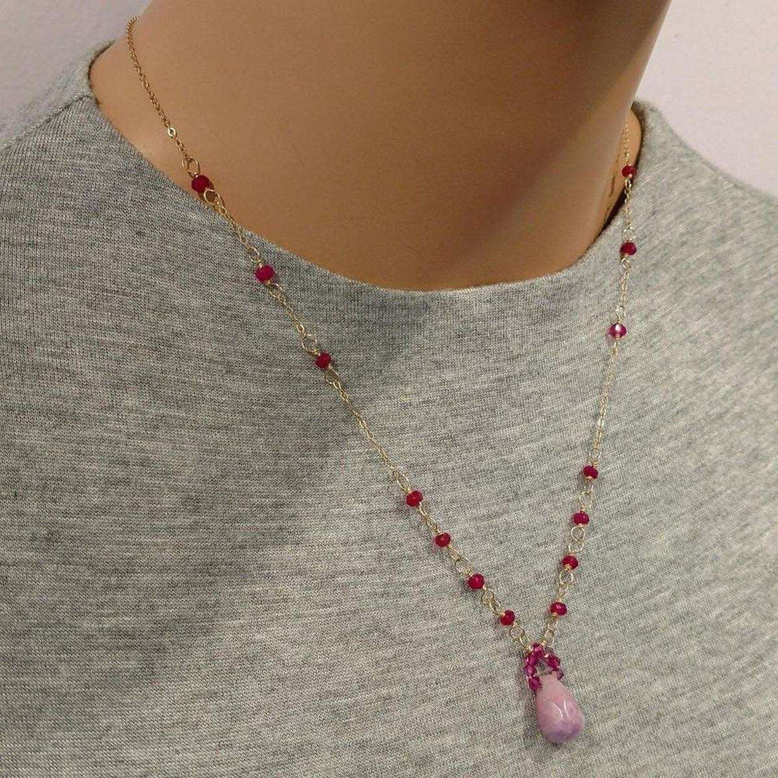 Lavender Jade Drop Gemstone Wire Wrapped 14KT Gold Filled Necklace