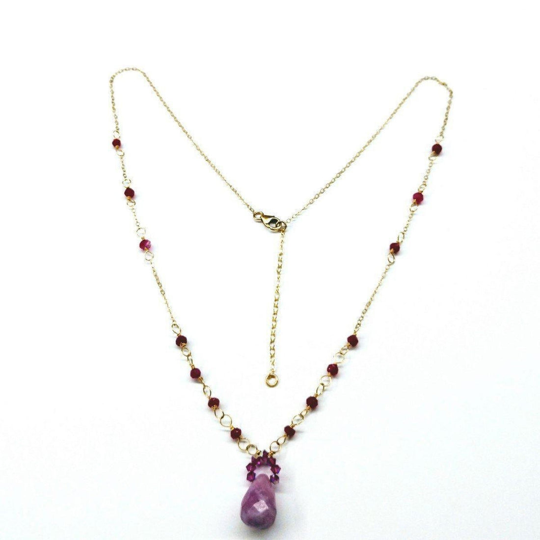 Lavender Jade Drop Gemstone Wire Wrapped 14KT Gold Filled Necklace